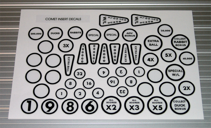 COMET Pinball Machine Insert Decals
