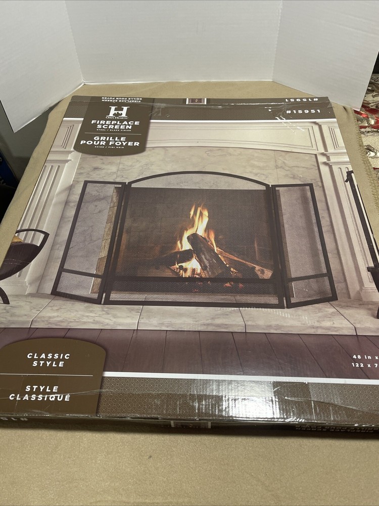 Open Hearth 15951 3-Panel Arch Fireplace Screen Double Bar Black (29.25")