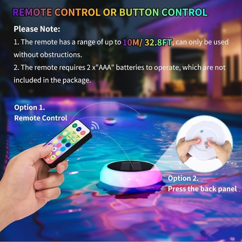 Floating Solar Pool Light With Chlorine Tablet Box Static Color Modes Remote