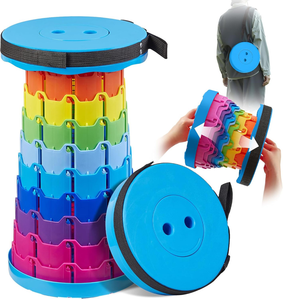 Telescoping Folding Stool, Upgraded Portable Collapsible Retractable Stool with