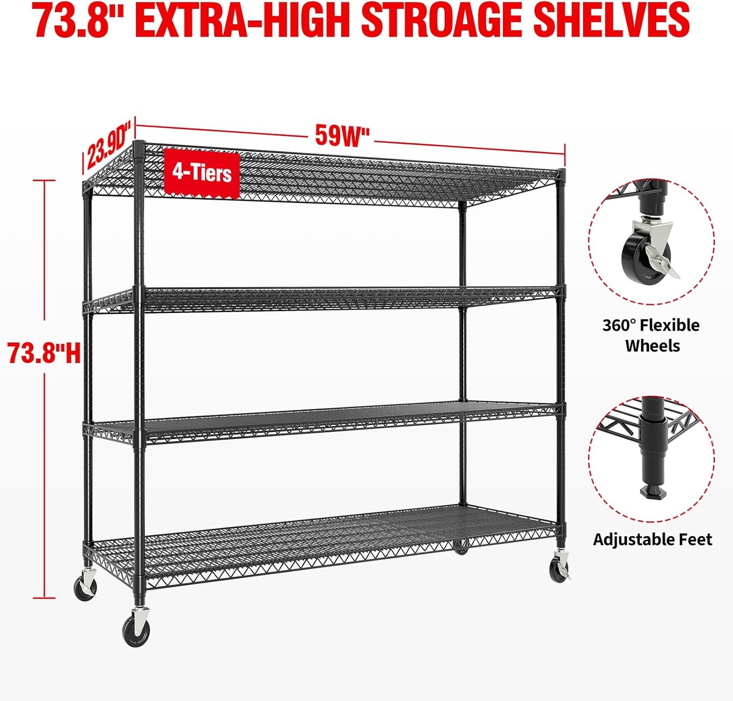 Heavy Duty 5-Tier/4-Tier Shelves Storage Rack Metal Wire Garage Shelving Black