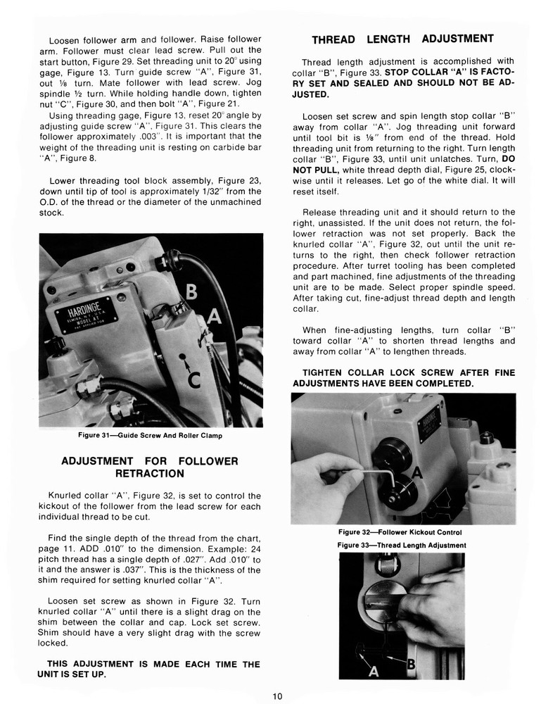 Hardinge Auto Thread Unit on HC-AT Super Precision Chucker Operator Manual #1719