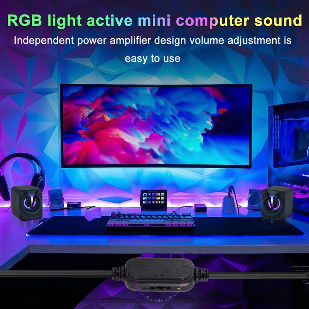 RGB LED Active Mini Computer Speakers USB Powered Stereo for PC Laptop Mac