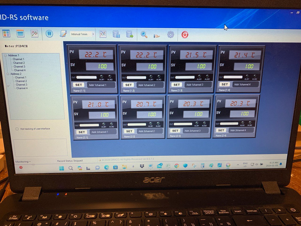 8 Zone Channel PID Temperature Controller Recorder Data Logger SSR Output USB PC