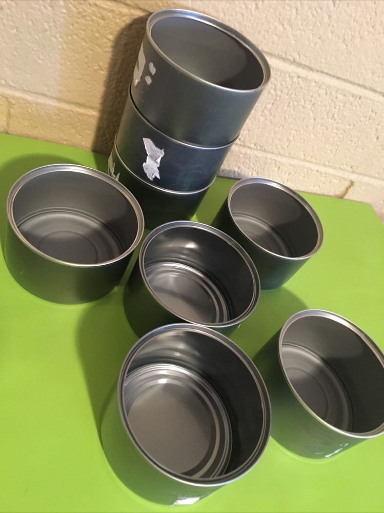 6 Empty food cans 4” diameter 2” tall for art/craft pieces Pull-off Style, Sharp