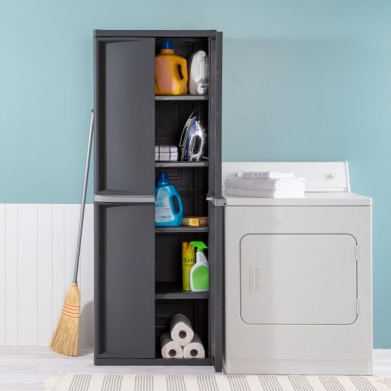 Shelf Cabinet, Lockable Utility Storage w/ Adjustable Shelves,Plastic Shelving