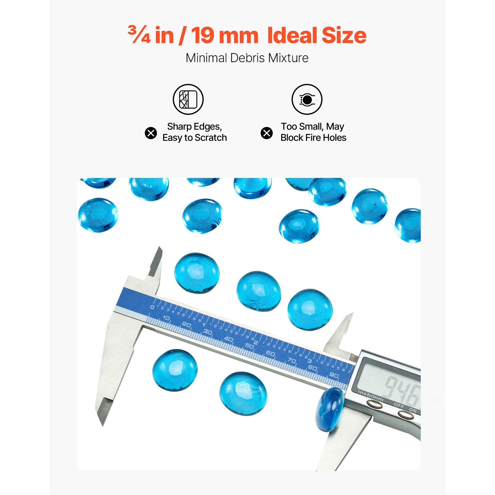 Uimoso 20 lbs 3/4" Caribbean Blue Fire Glass Beads for Fire Pits and Fireplaces