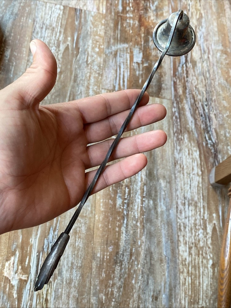Antique Primrose Plate EP Silver Twisted Handle Vtg Candle Snuffer E.P. Copper