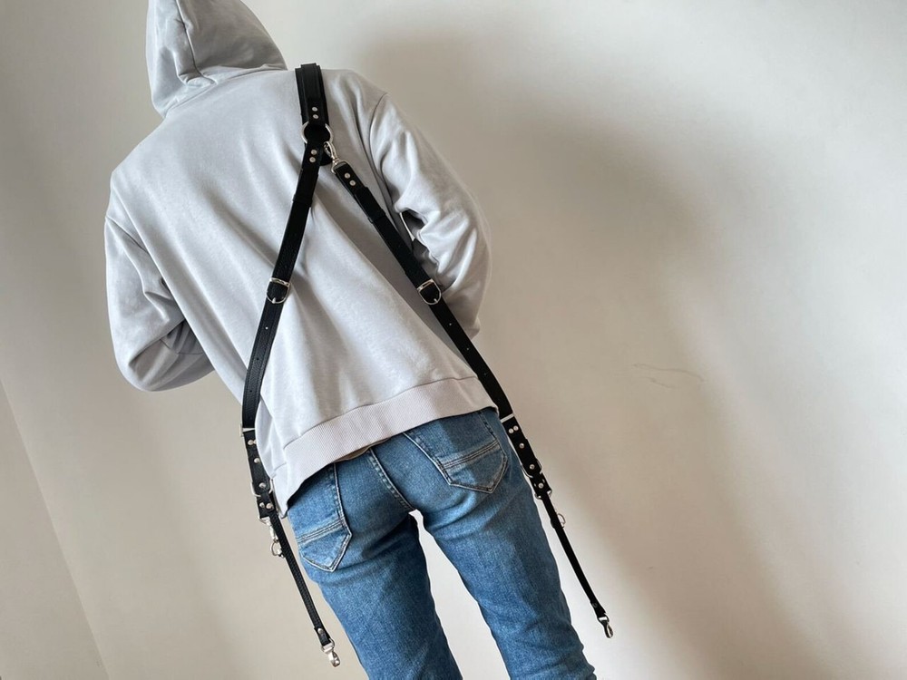 Vegan Leather Double Camera Harness with Silver Hardware