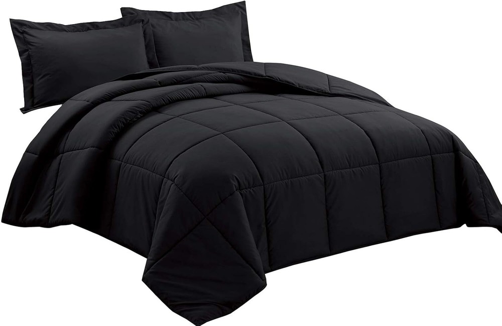 Chezmoi Collection 3-Piece Down Alternative Comforter Set Queen, Black