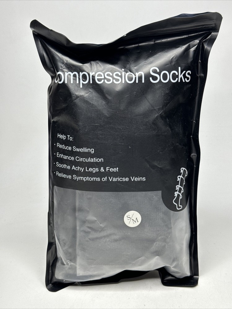 MIRACLE Socks COMPRESSION BLACK 2 Pack Unisex Size Small S/M