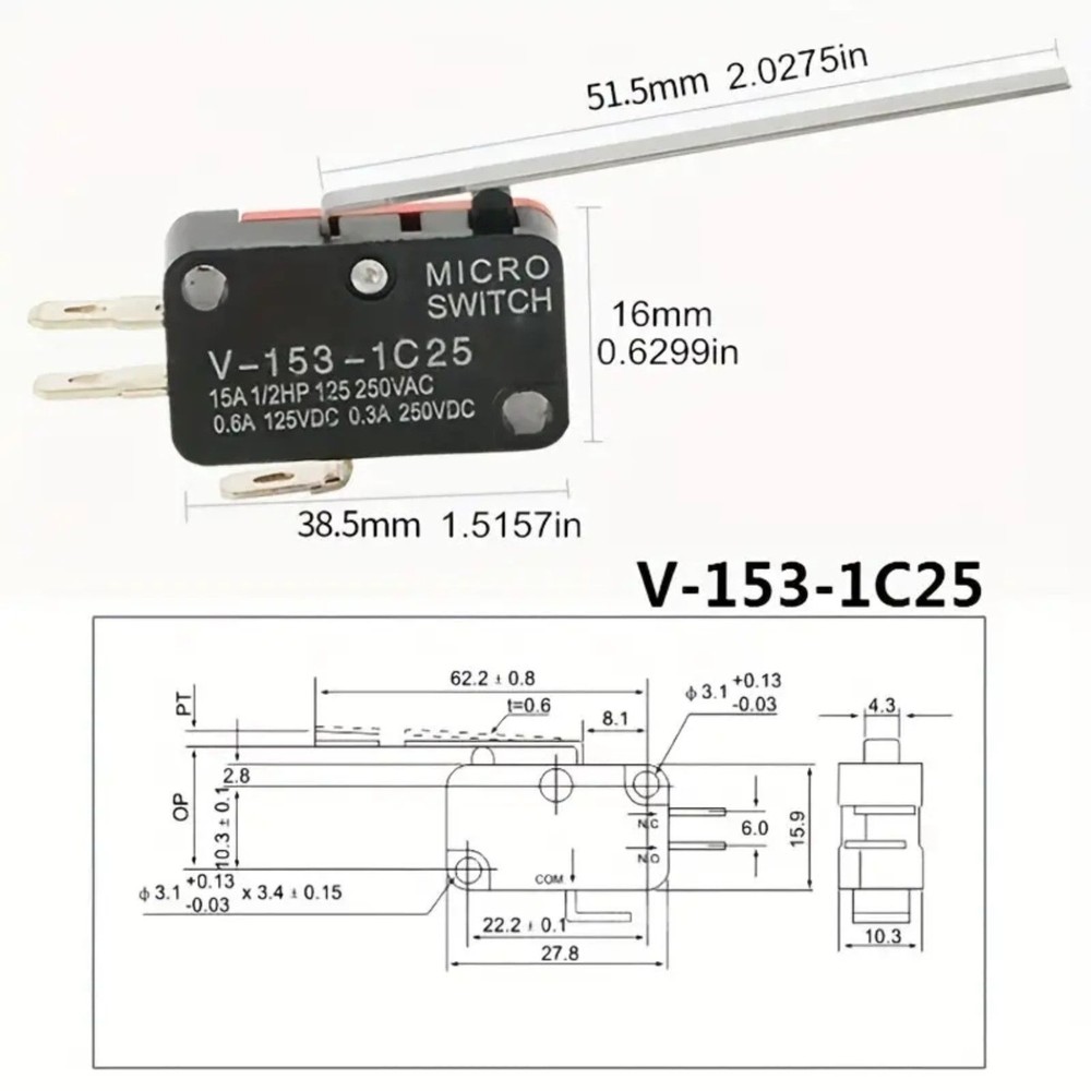 Micro Limit switch v-153-1c25 great for small projects or experimenting