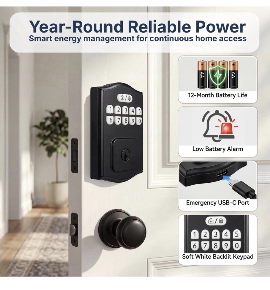 Keyless Entry Door Lock Electronic Deadbolt 200 Codes Auto Lock Smart Lock