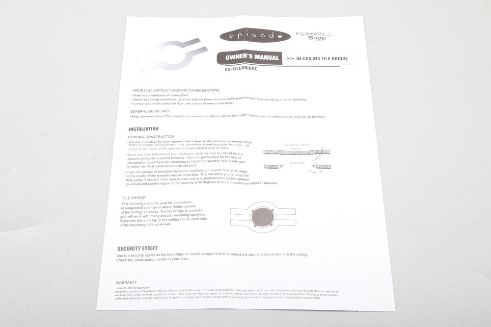 Episode ES-TILEBRIDGE In-Ceiling Tile Bridge (12-Pack) - New Open Box