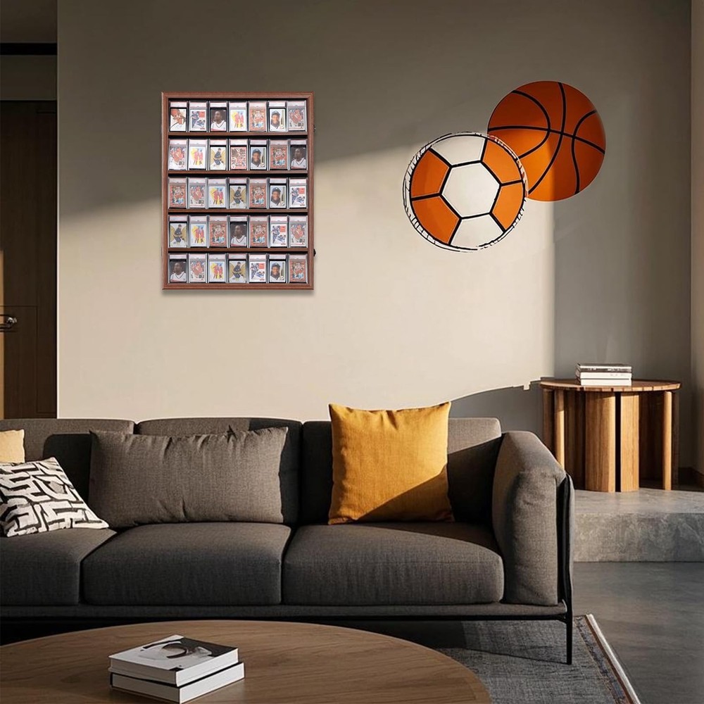 VERANI Baseball Display Case - 35 Large-Vertical-Walnut-Blacklock, Walnut