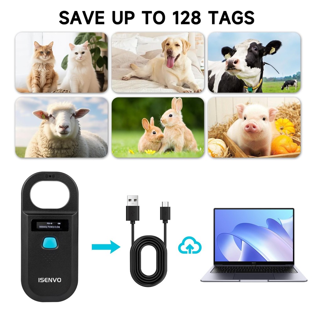 Pet Microchip Scanner Rechargeable RFID EMID Micro Chip Reader Scanner 134.2k...