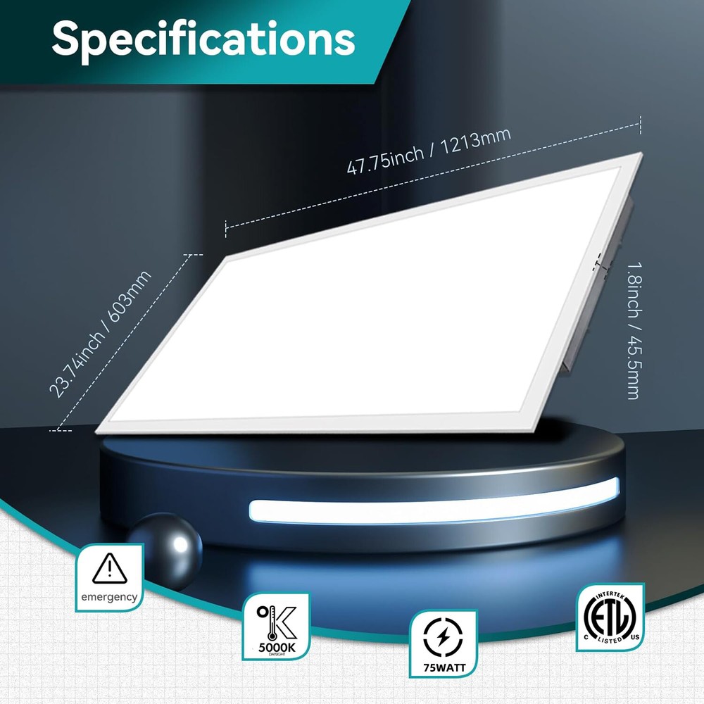 4PACK 2X4 FT LED Flat Panel Light 75 Watts 5000K Daylight Dimmable Drop Lighting