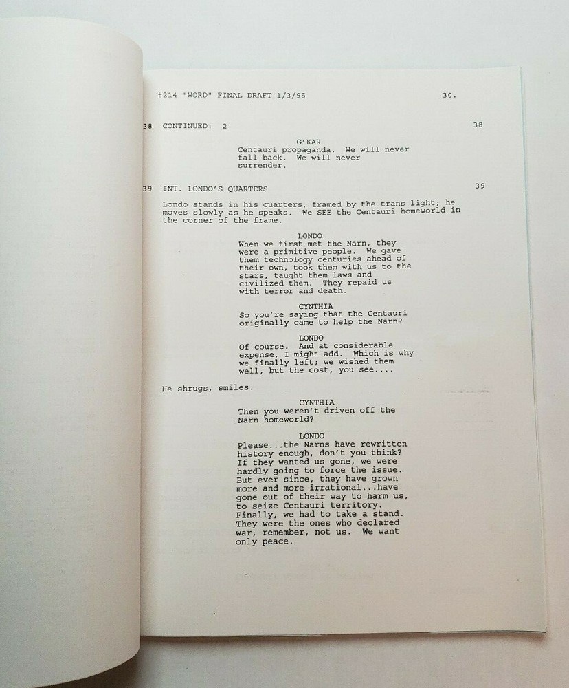 BABYLON 5 / J. Michael Straczynski 1995 TV Script "And Now for a Word"