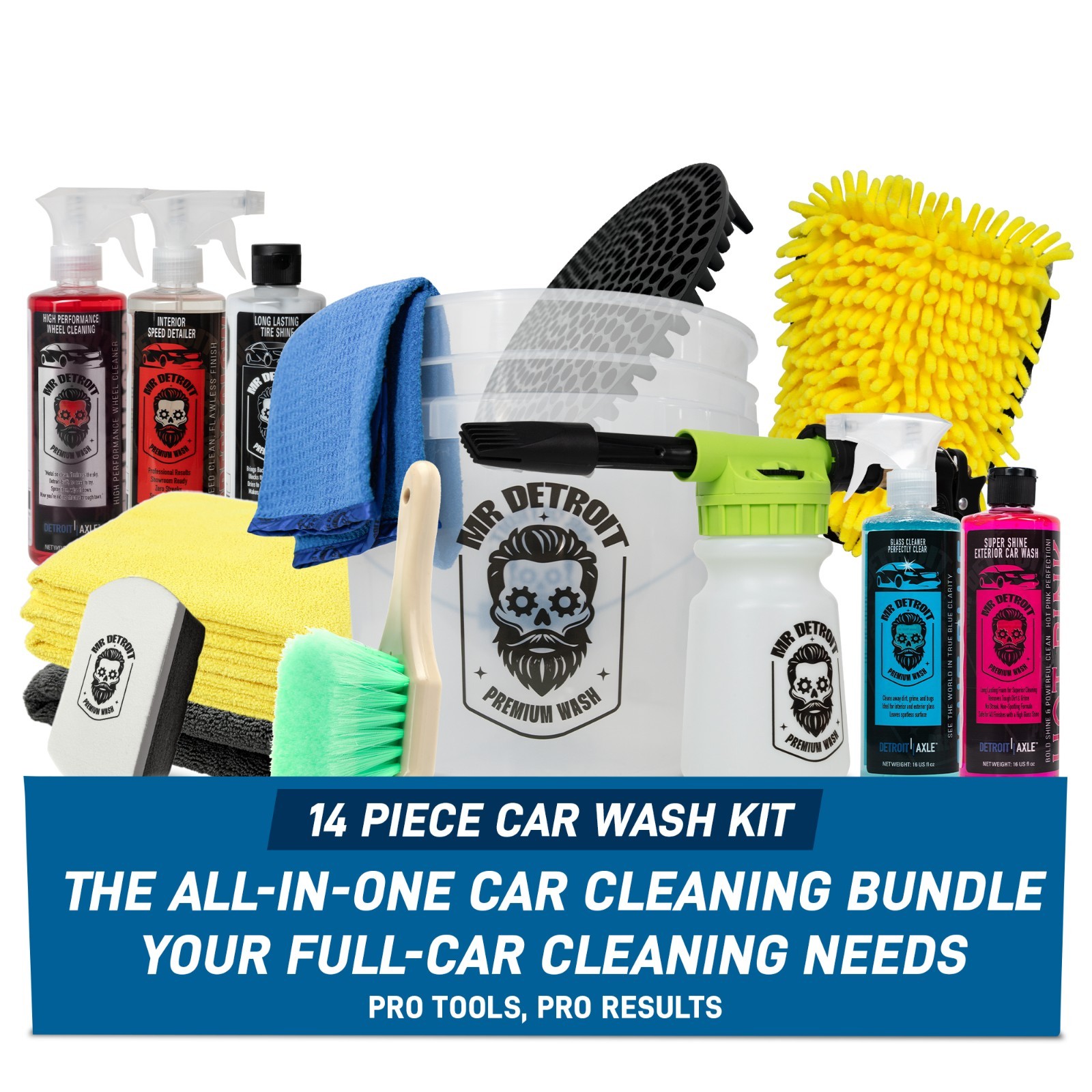 Mr. Detroit - 14pc Ultimate Car Care Kit-Interior & Exterior Detailing Supplies