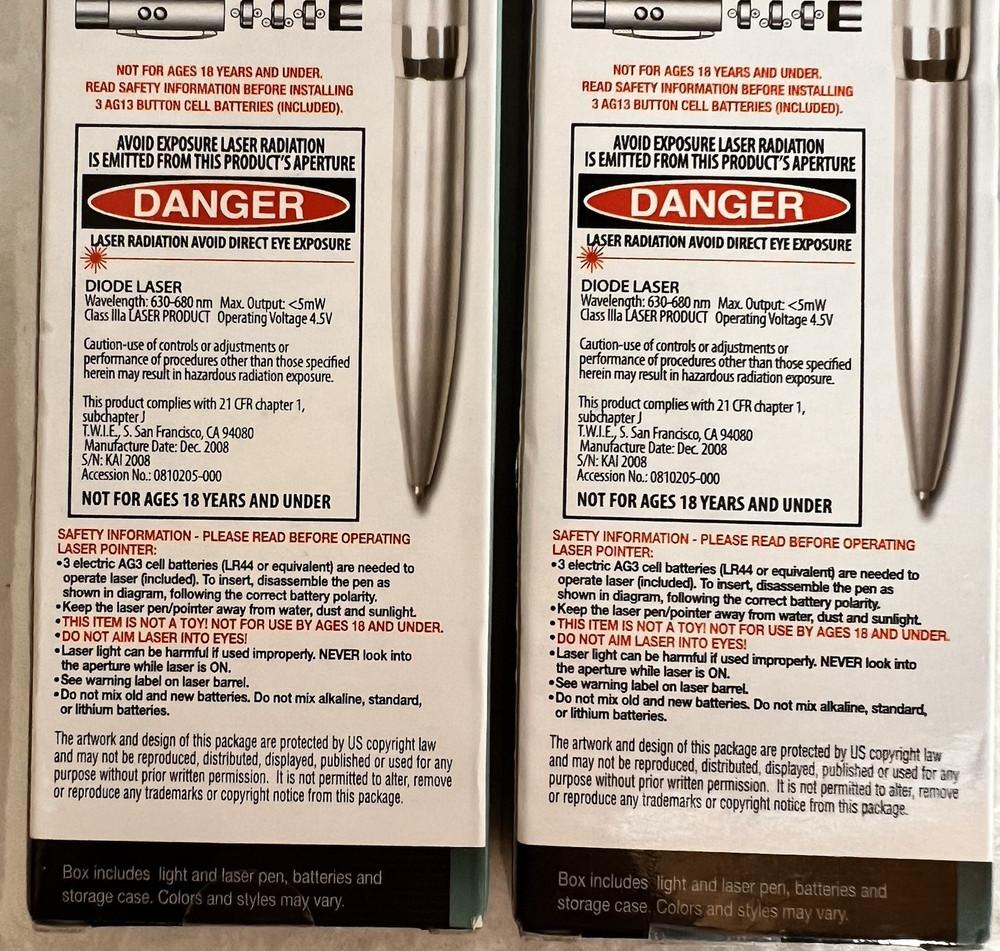 "Tradewinds"- Laser/Flash Light /Pens-3 Function Combo TWO EACH PENS- BRAND NEW