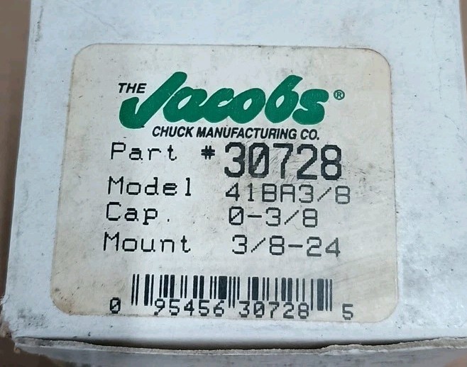 41BA 3/8 Jacobs Drill Chuck 3/8-24 Threaded Moun 30728