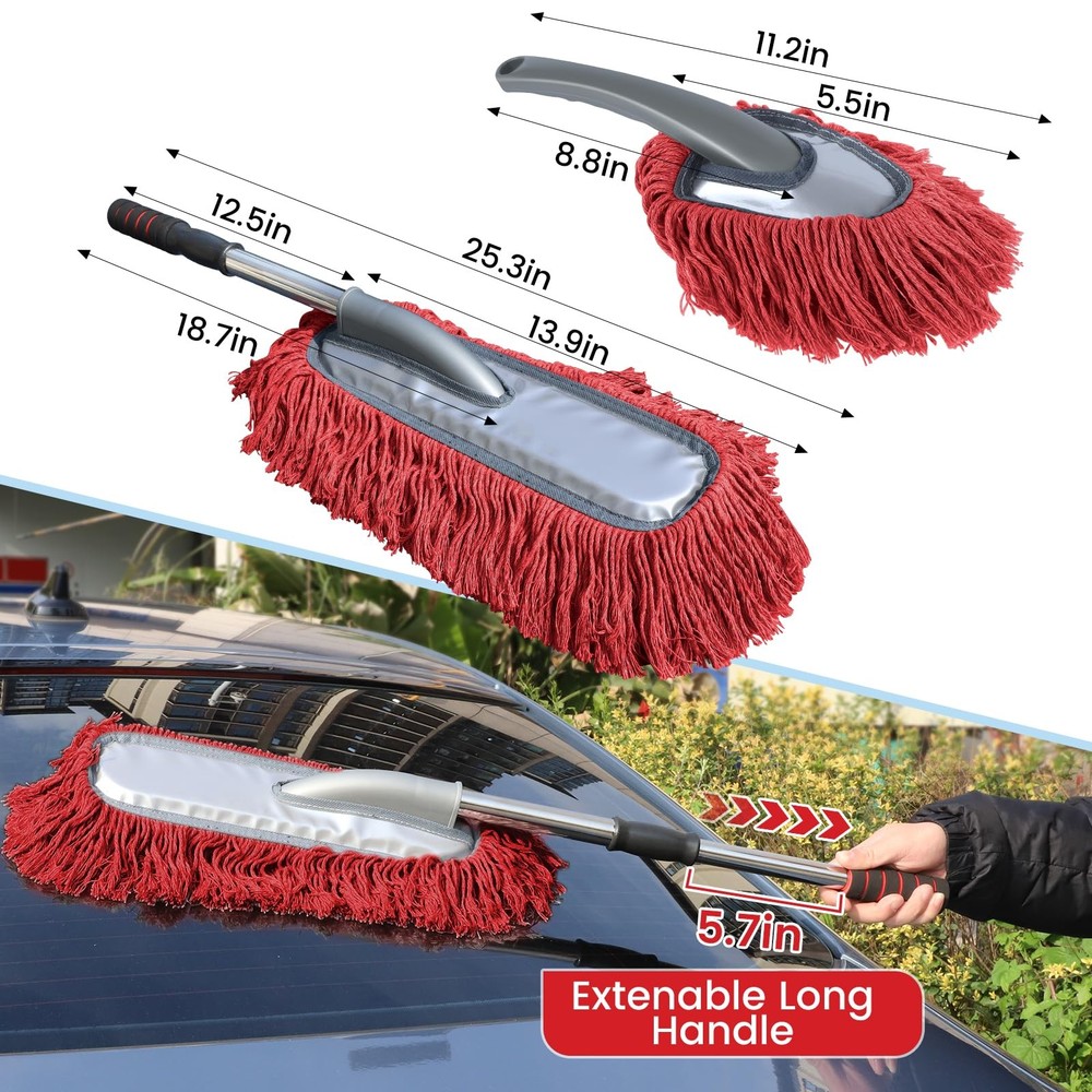 IPELY 2 Pack Large Car Duster Exterior Scratch Free with Extendable Red