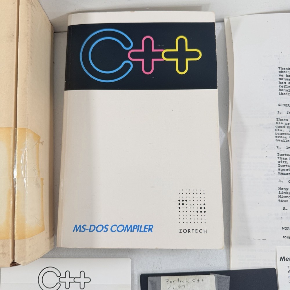 Zortech C++ v1.07 MS-DOS Compiler 5.25” Diskettes W/ Manual
