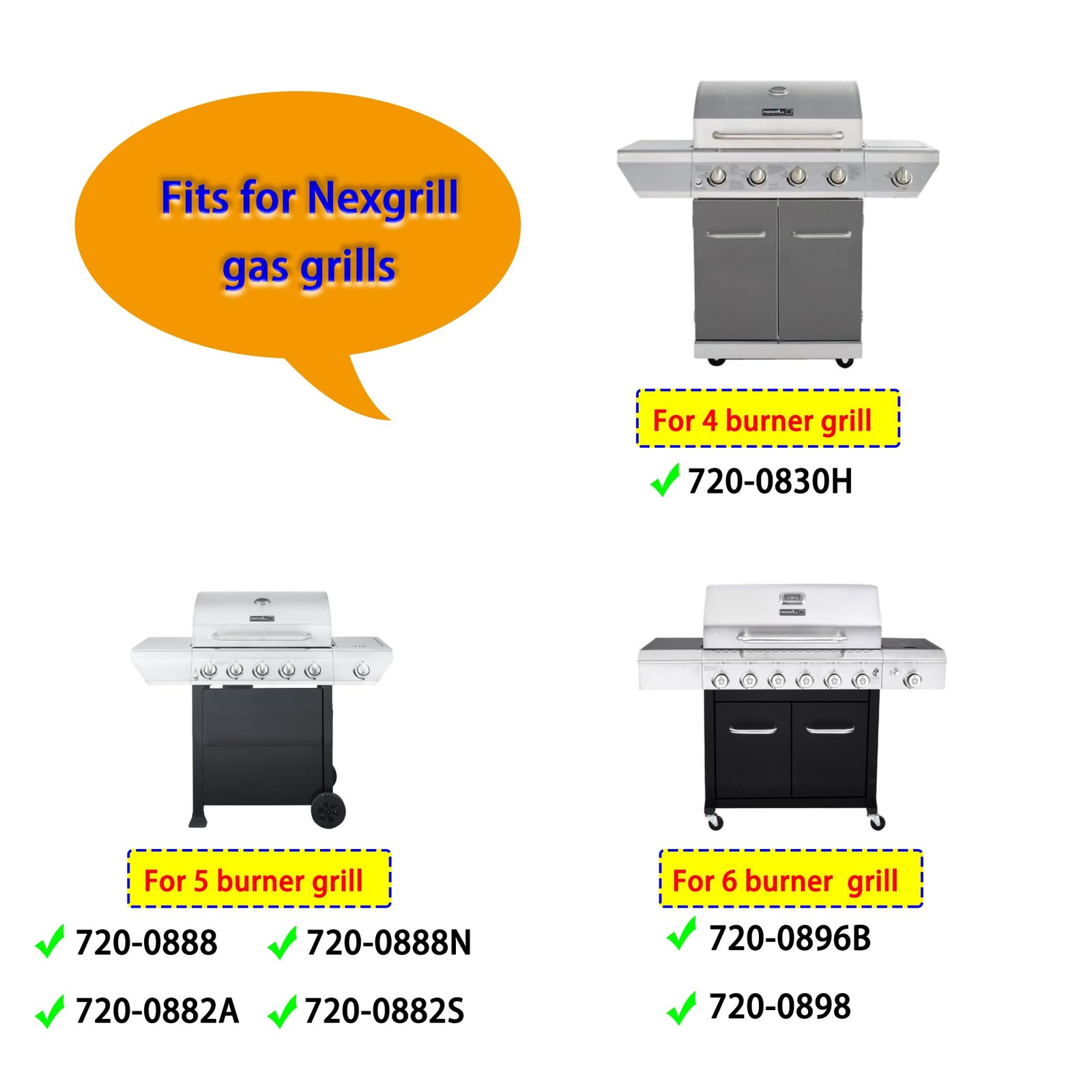 Grill Replacement Parts for Home Depot Nexgrill 720-0888, 720-0830H, 720-0830X