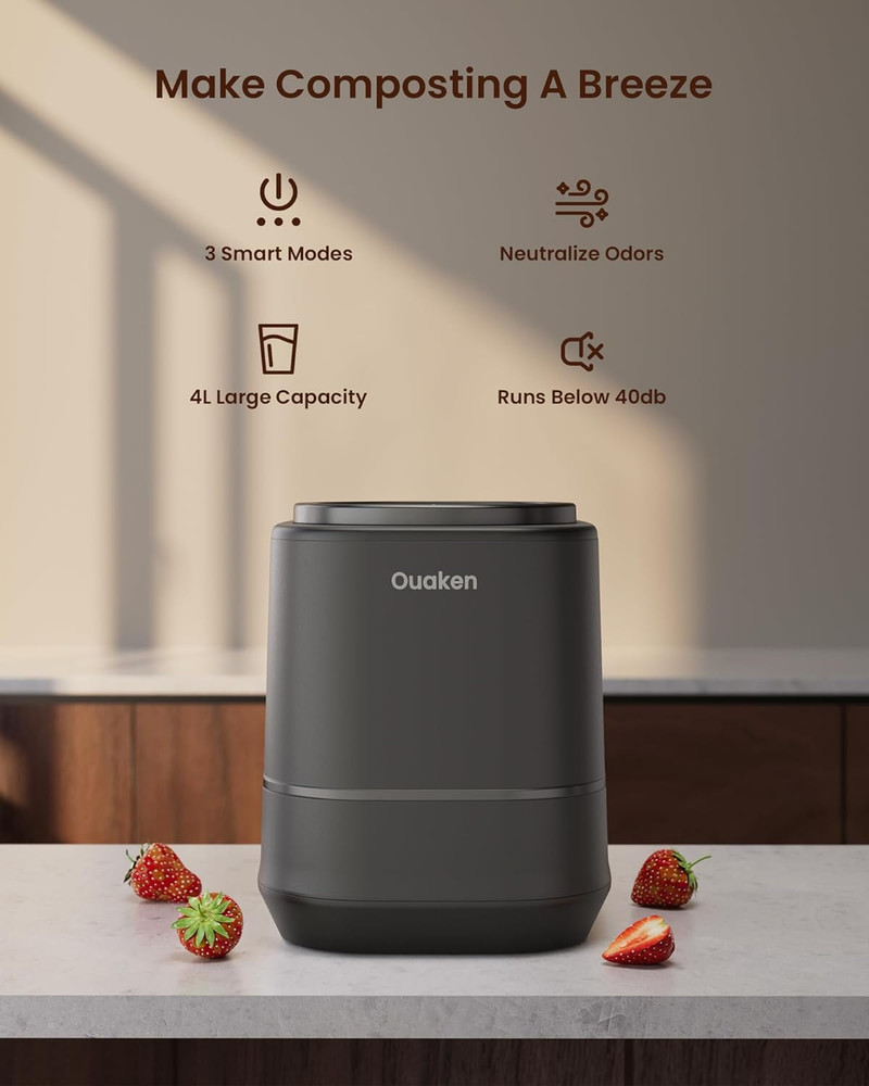 4L Electric Composter for Kitchen, Smart Countertop Compost Bin, Odorless | Low