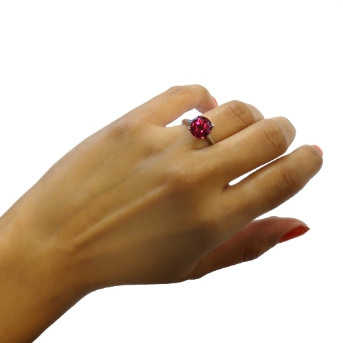 925 Silver Created Ruby Round Solitaire Ring