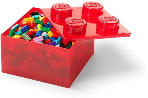 LEGO Stackable Storage Brick with 4 Knobs, Red with a Top Lid Translucent [New T