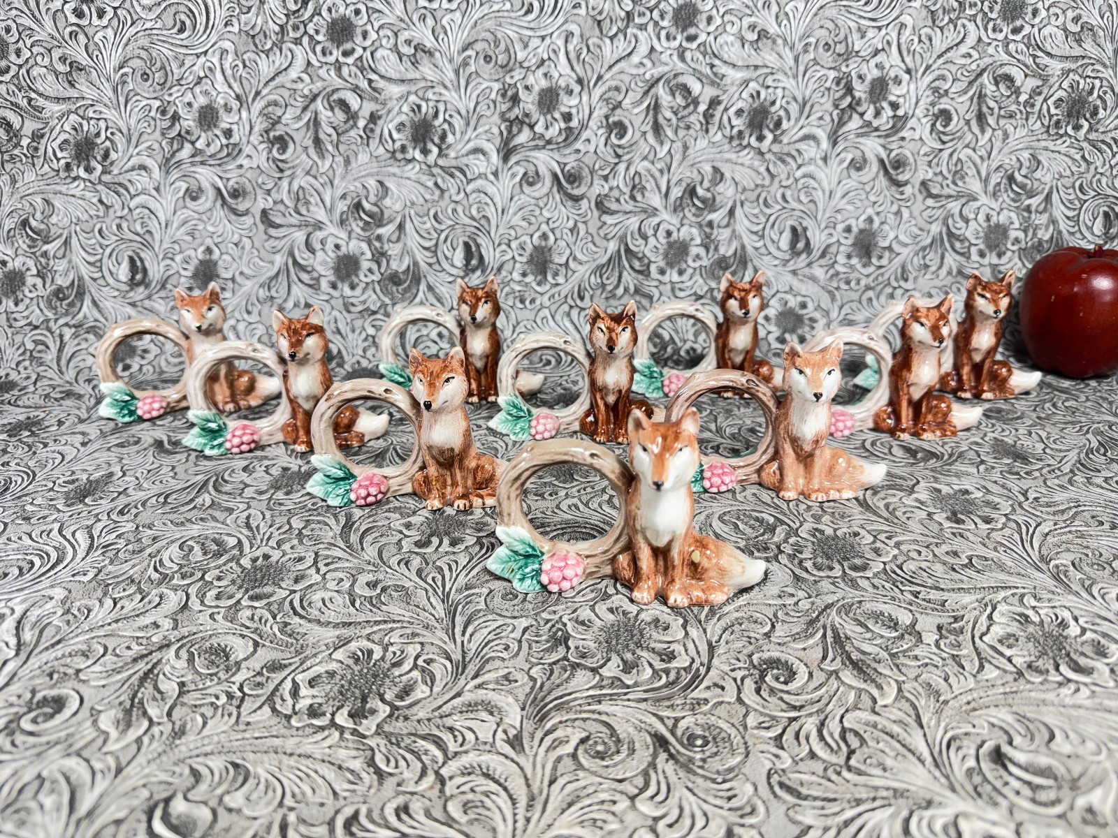 Vintage Fitz & Floyd Reynard The Fox Napkin Rings 1990 Woodland FF Christmas