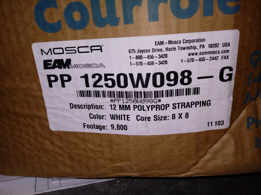 2 Rolls Eam Mosca 12mm Polyprop Strapping PP1250 8" x 8" core
