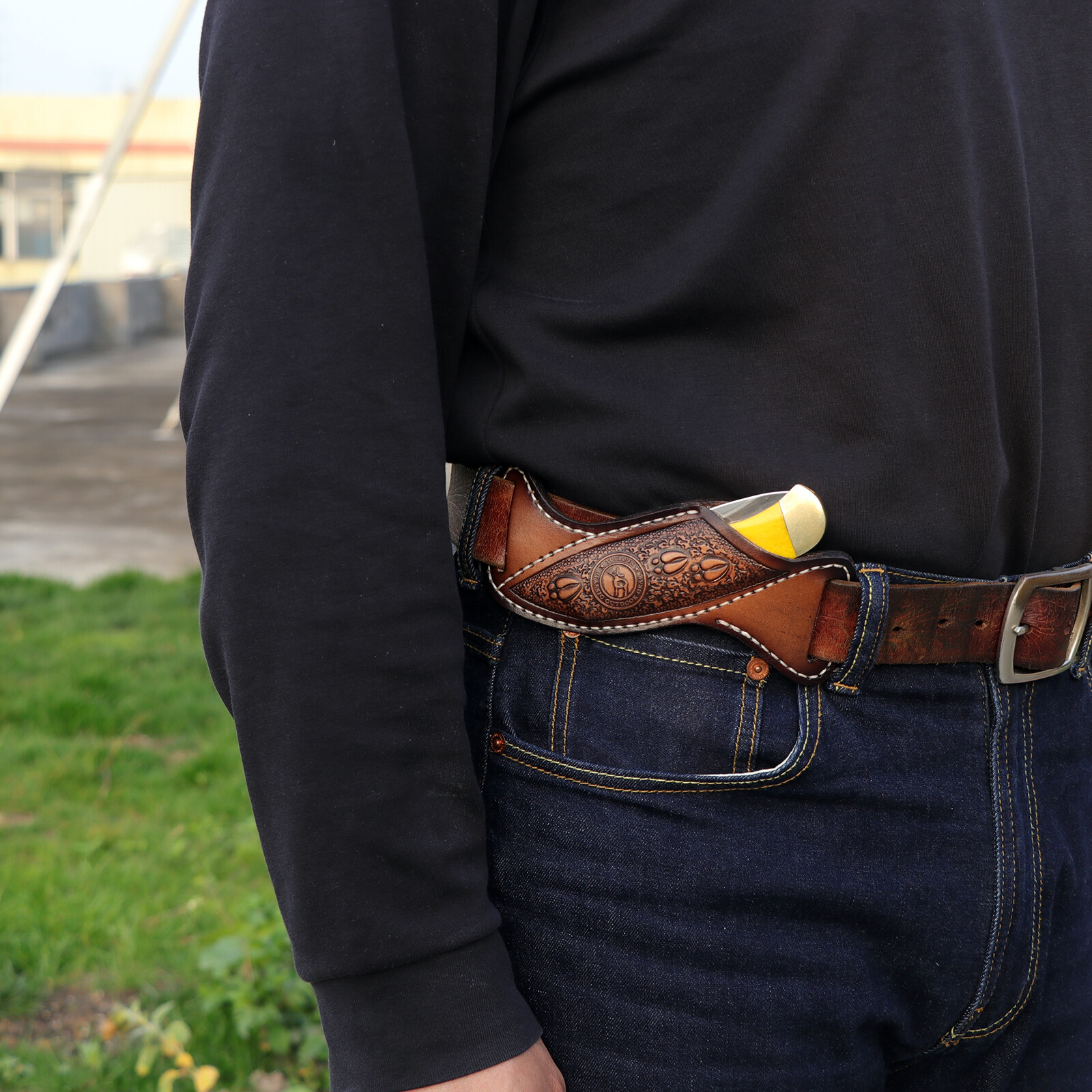 TOURBON Leather Fixed Blade Knife Sheath Slanted Pancake Belt Holster Hunting US