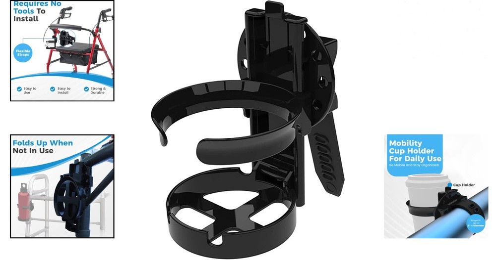 Adjustable Mobility Cup Holder for Wheelchairs - Easy Install & Foldable Design