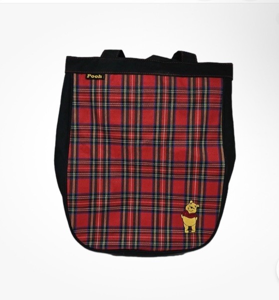Disney Winnie the Pooh Embroidered Red Plaid Carry All Vintage Tote Bag