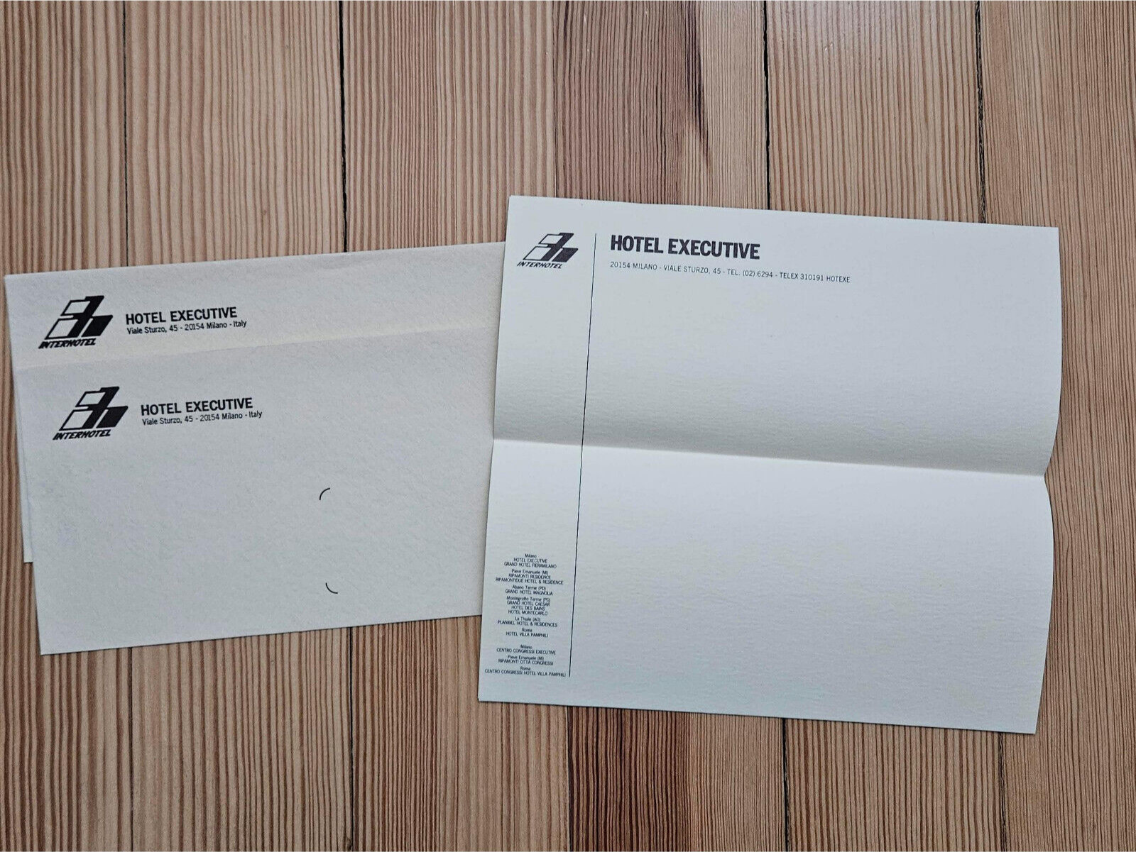 Vintage Interhotel Executive & Atahotel Alpi Stationery Paper, Milano Italy