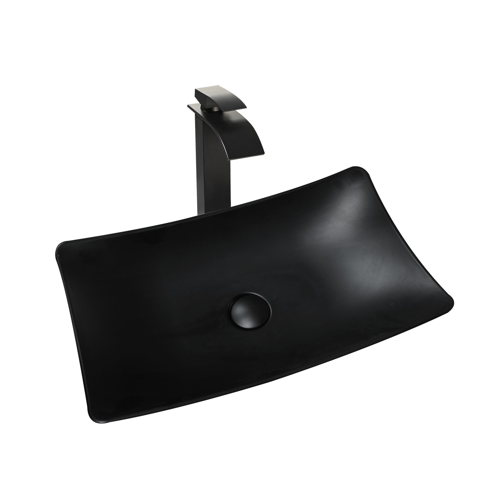 22.6inch Bathroom Vessel Sink Rectangle Resin Basin Bowl &Faucet And Drain Set