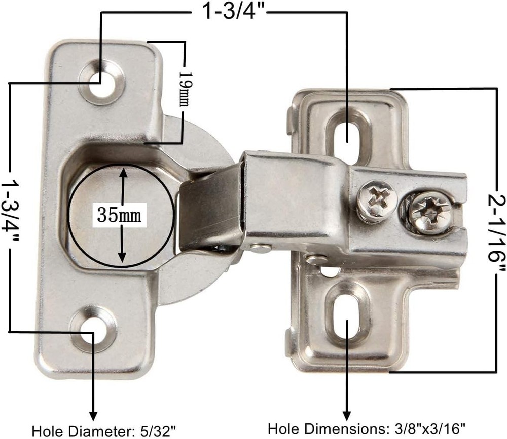Face Frame 1/2" Half Overlay Concealed Euro 105Deg Regular Closing Compact Ca...