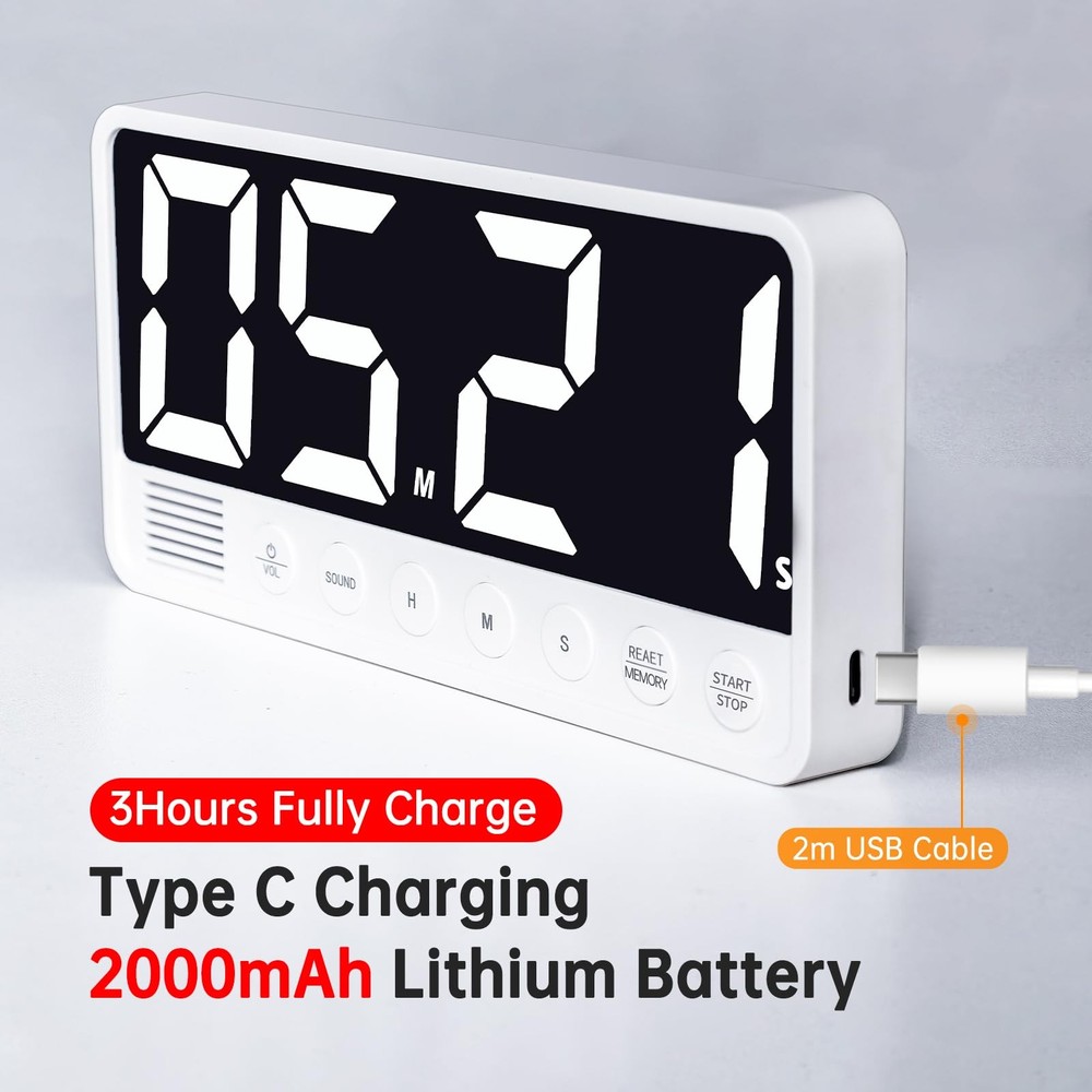 Digital Kitchen Timer - 7.1” Extra Large Display LED Magnetic Rechargeable Co...