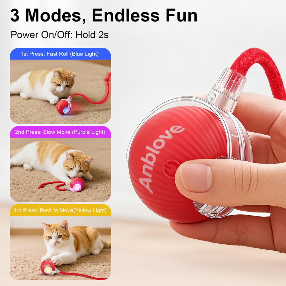 Anblove Interactive Electric Automatic Rolling Moving Activate Pet Play Red ball
