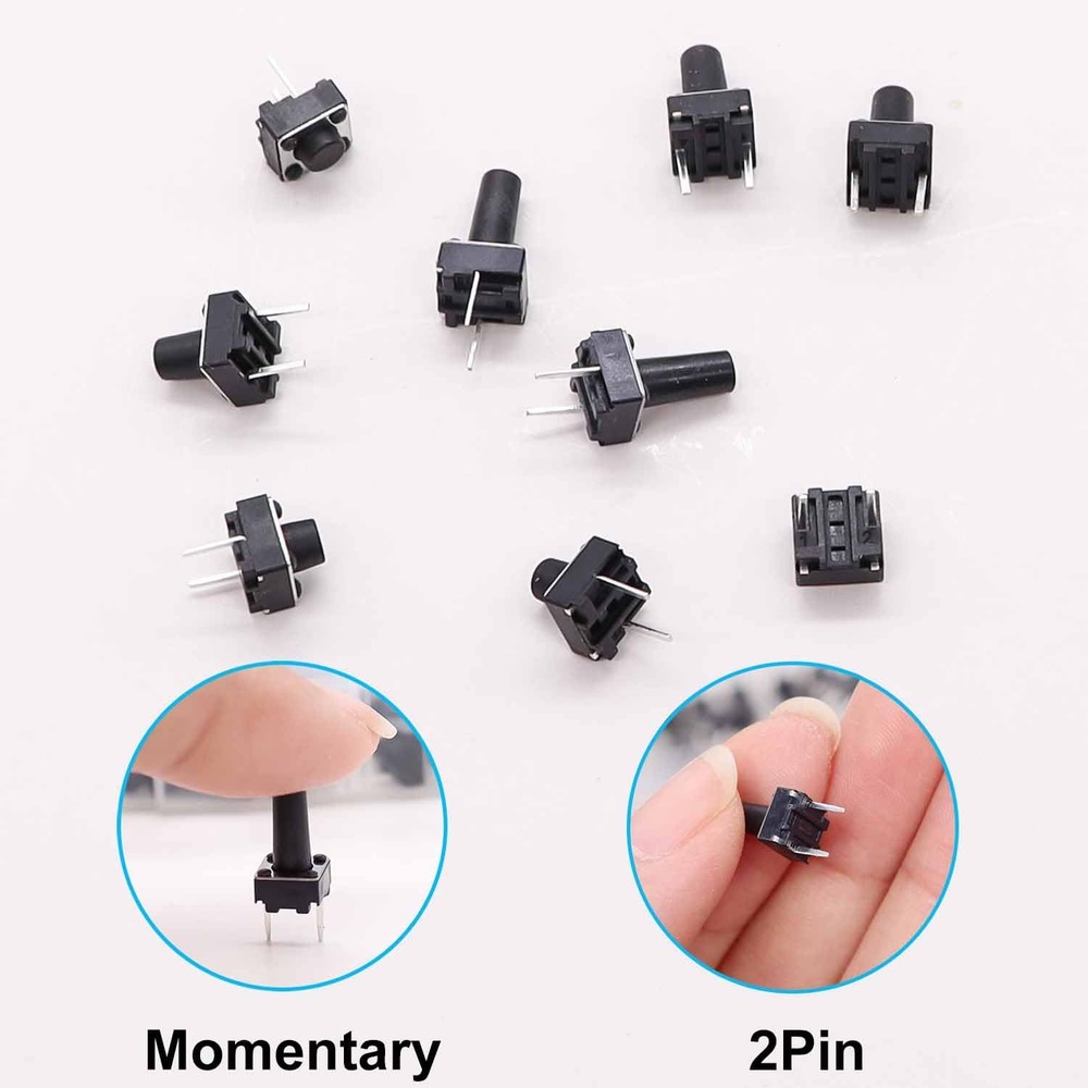 TWTADE 90PCS 2 Pin Tactile Switch Micro Momentary Tact Push Button Switch...