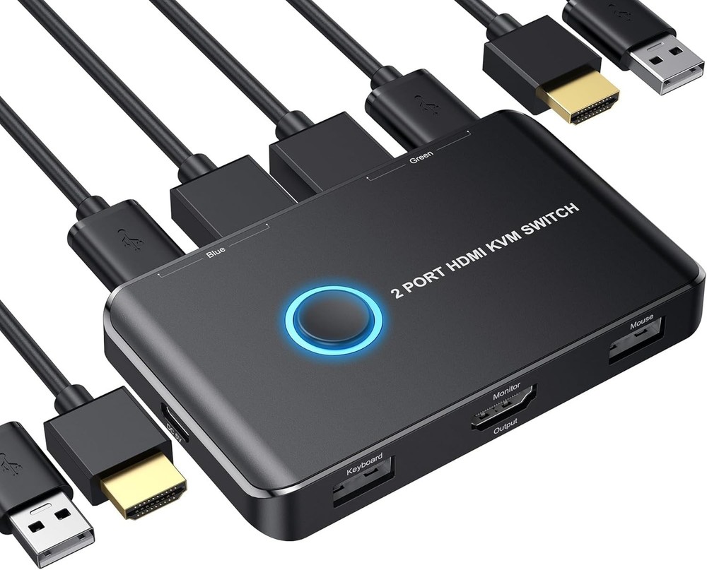 KVM Switch HDMI 2 Port Box, USB and HDMI Switch for 2 Computers Share Keyboard