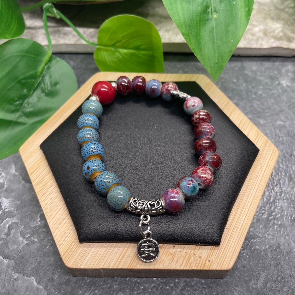 Handmade Ceramic Bead Beaded Stackable 6.25” Plus Stretch Bracelet New B506