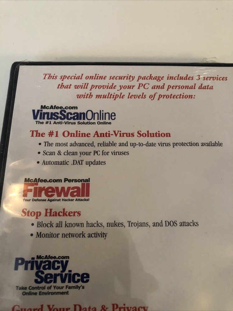 McAfee Online Security Package VirusScan Firewall Privacy Service