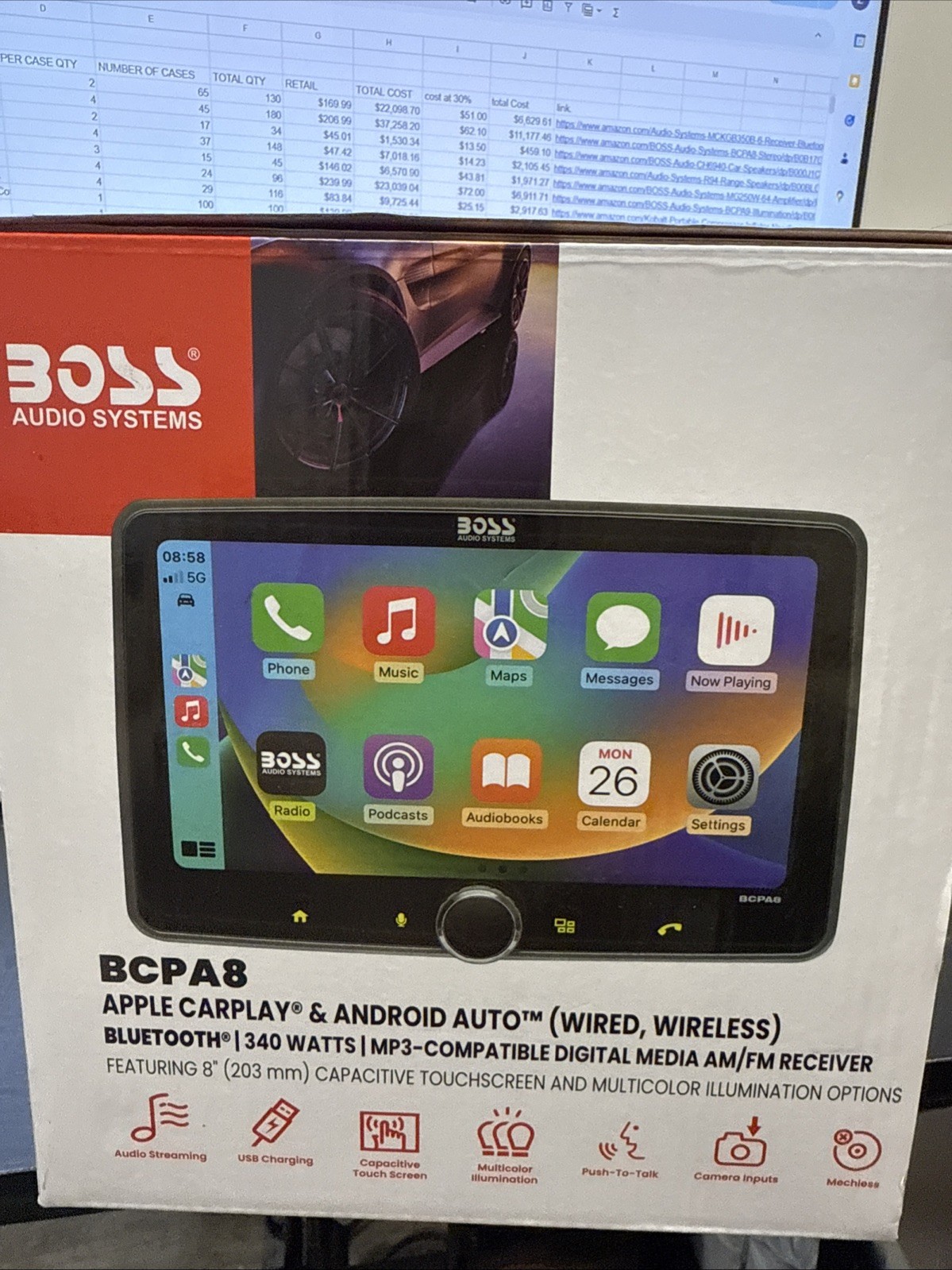 BOSS Audio Systems BCPA8 Single DIN Car Stereo Wireless Apple CarPlay, Android A