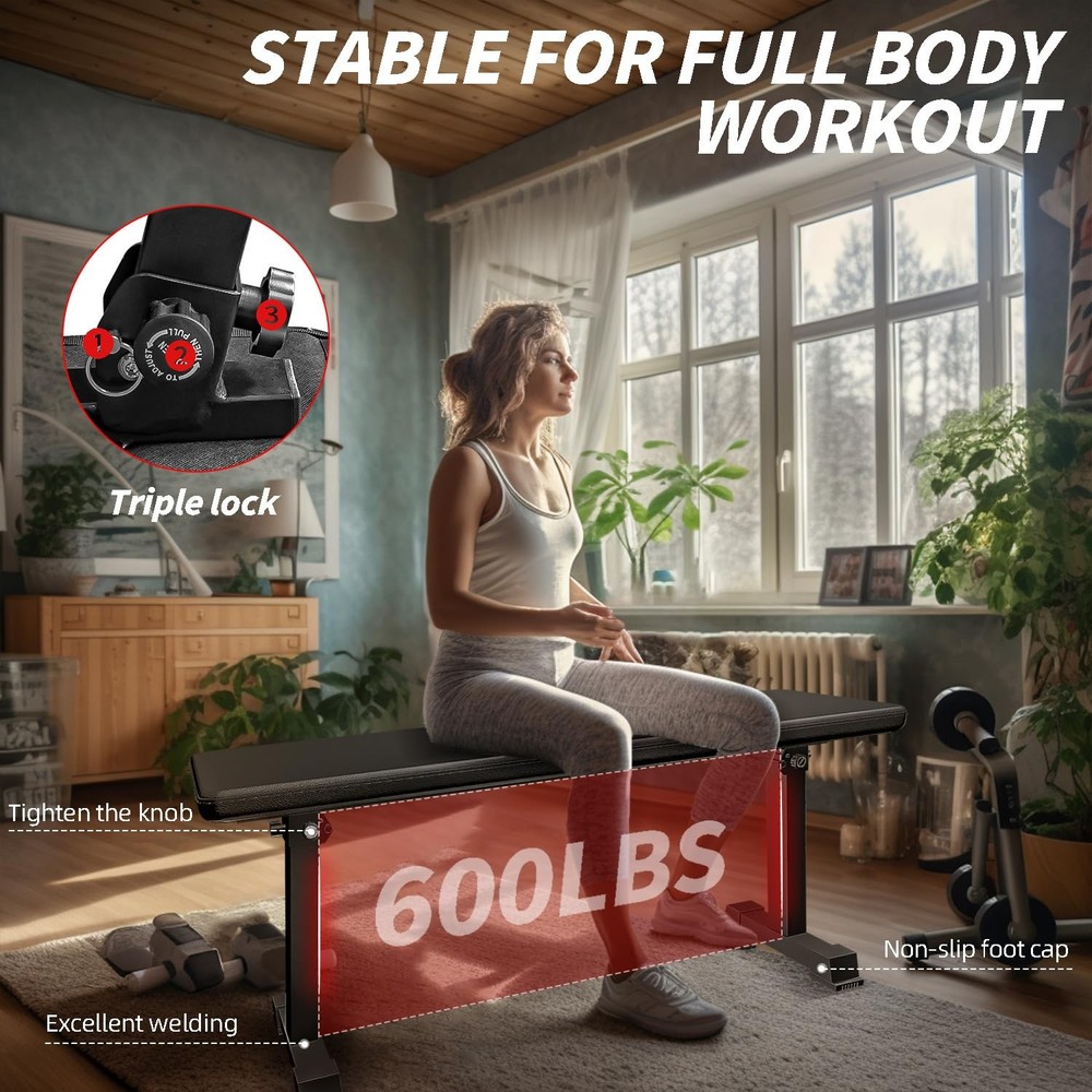 Houbos Flat Bench, Flat Weight Workout Exercise Bench Easy,Assembly,Foldaway ...