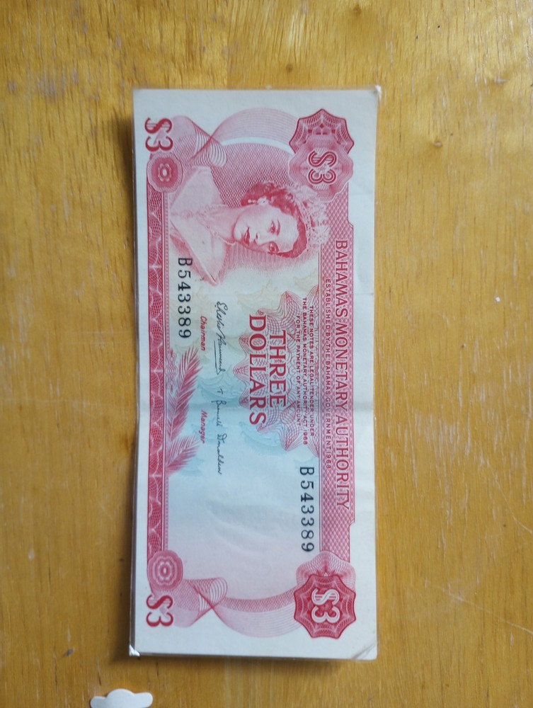1968 Bahamas Monetary Authority 3 Dollars Circulated