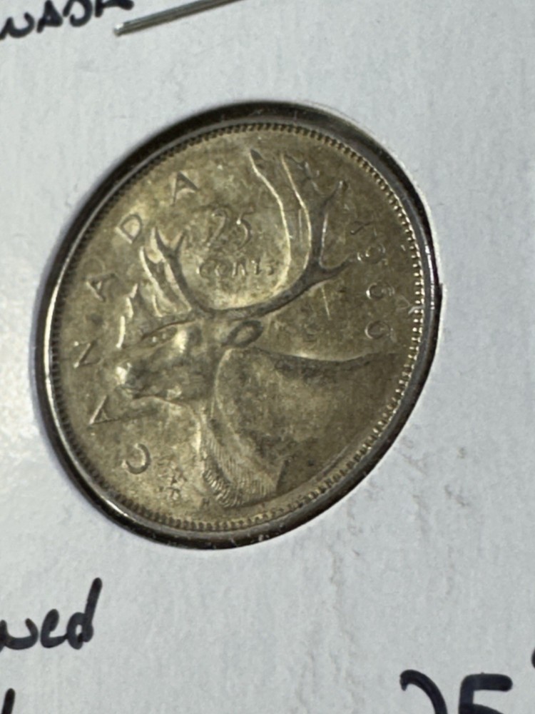 1966 Canada 25 Cents Silver Coin Cleaned