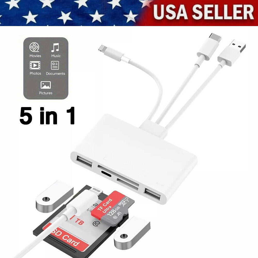 5 in 1 TypeC Fast USB3.0 OTG Adapter SD TF Card Reader For iPhone/Samsung/Camera